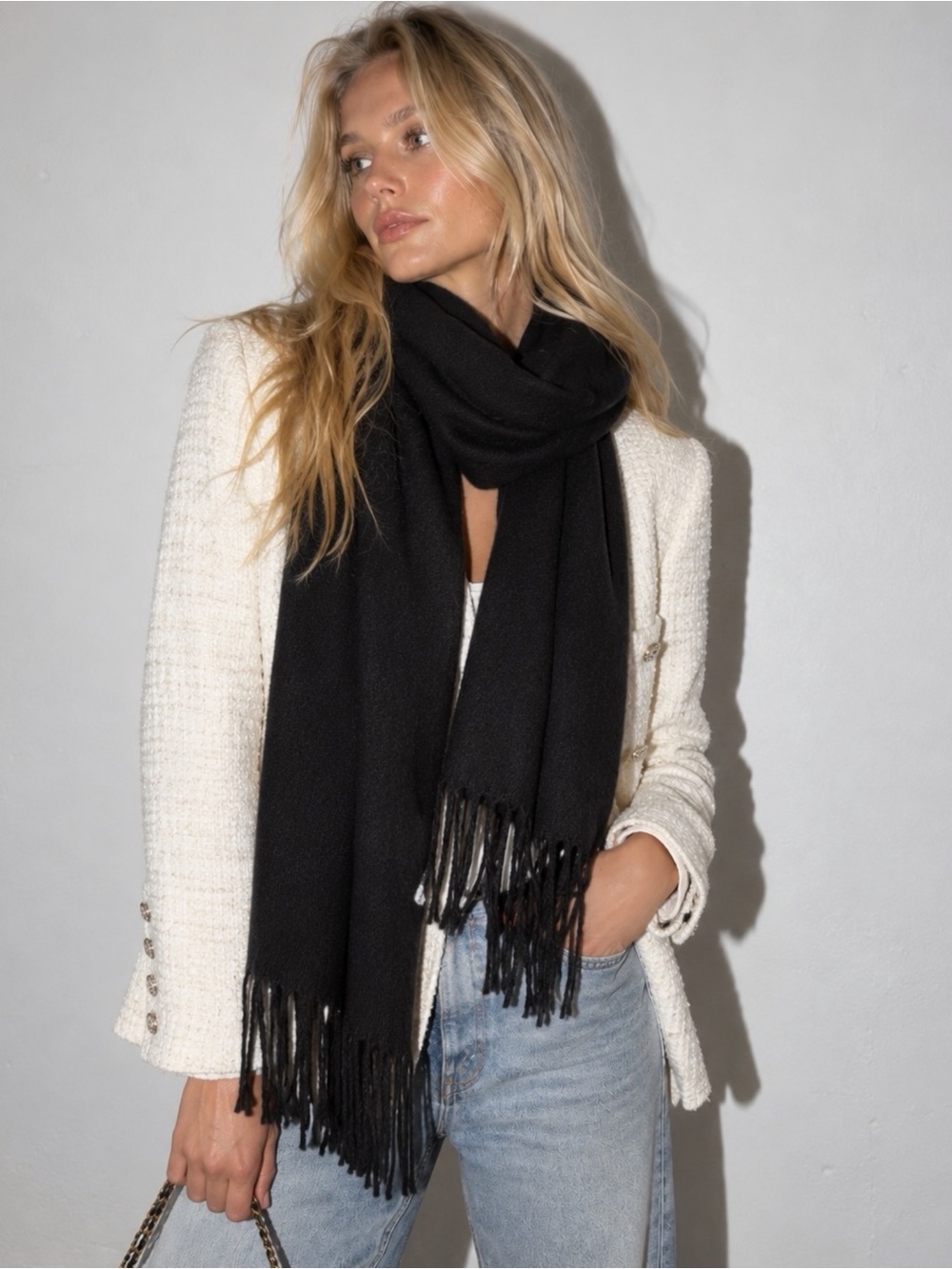 The Avery Scarf in Black pashmina Cashmere feel NWT
